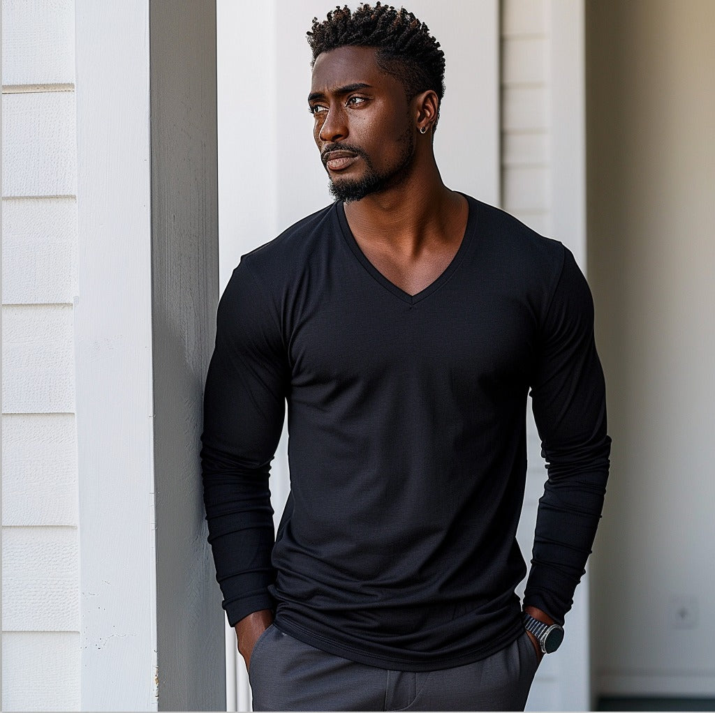 Men long sleeve V-Neck t-shirt PM